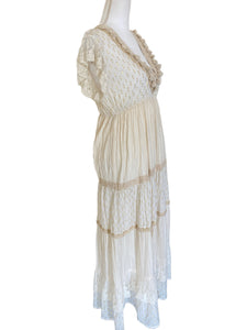 Z & L Ivory Boho Tiered Maxi Dress, S