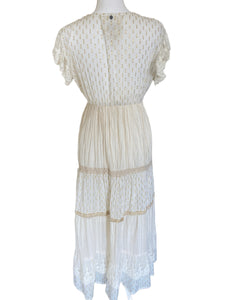 Z & L Ivory Boho Tiered Maxi Dress, S