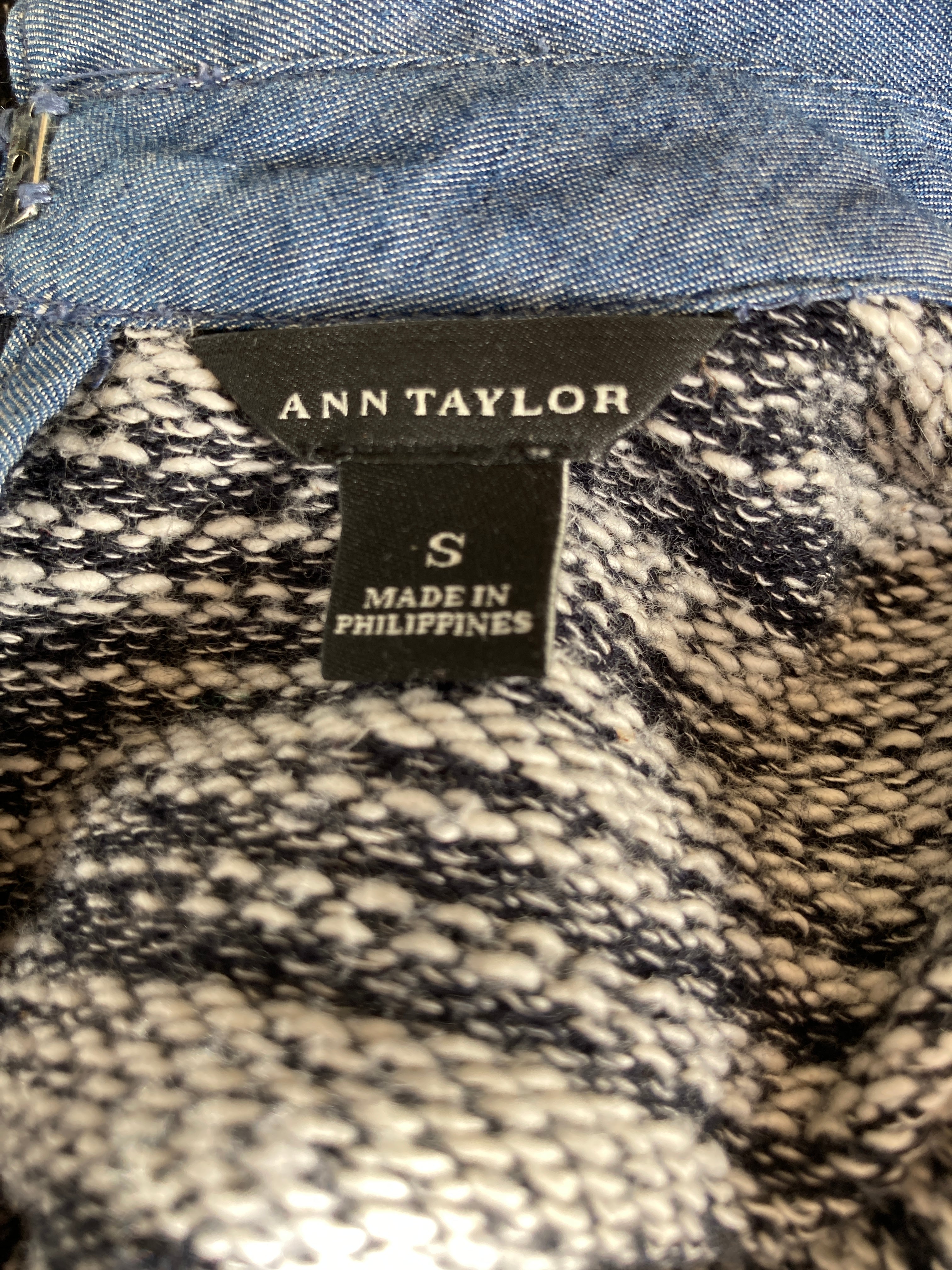 Ann Taylor Heather Navy Cotton Tweed Pullover, S