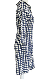 J. McLaughlin Blue Houndstooth Stretch Dress, XS