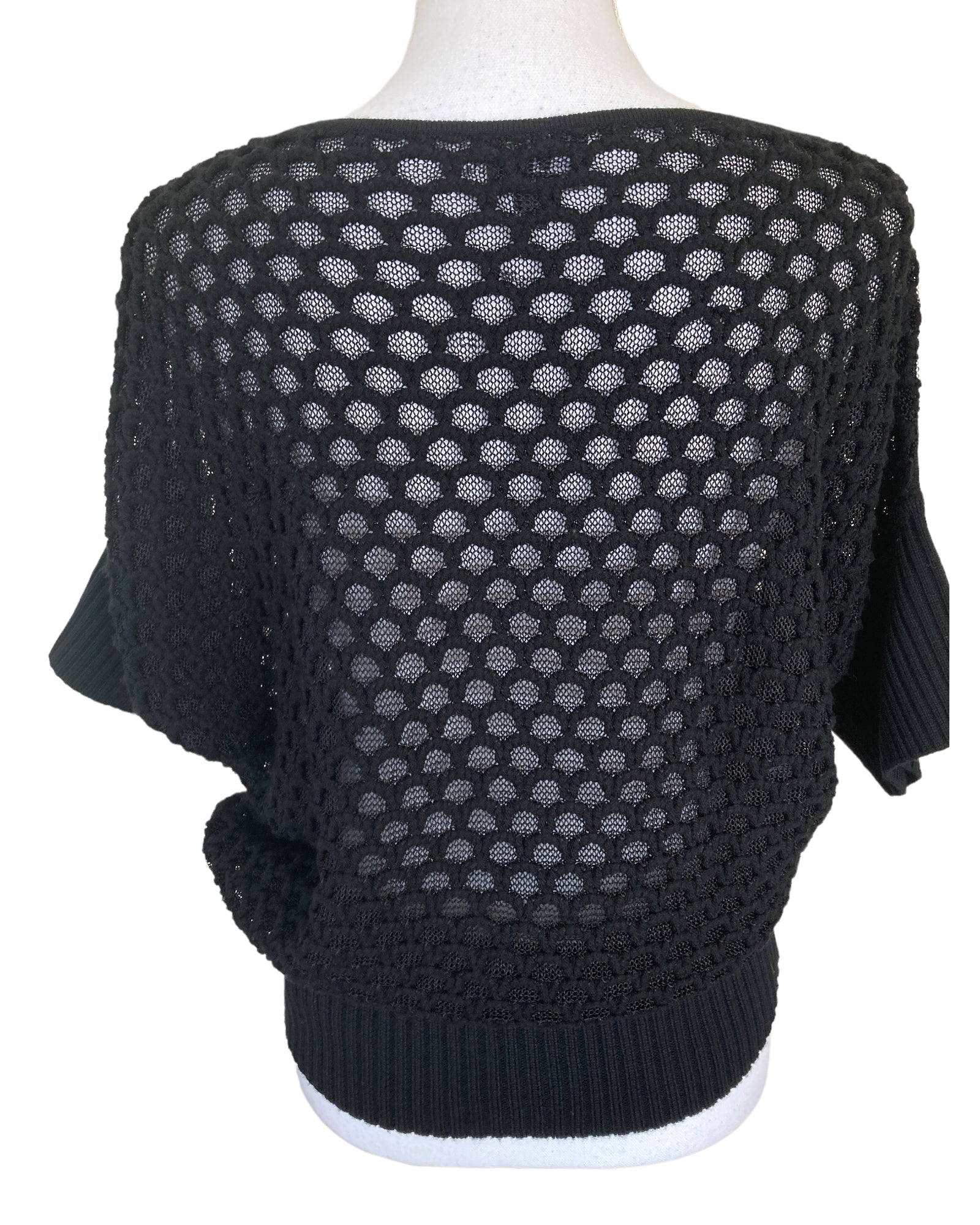 Worth Black Short Sleeve Patterned Sweater, L