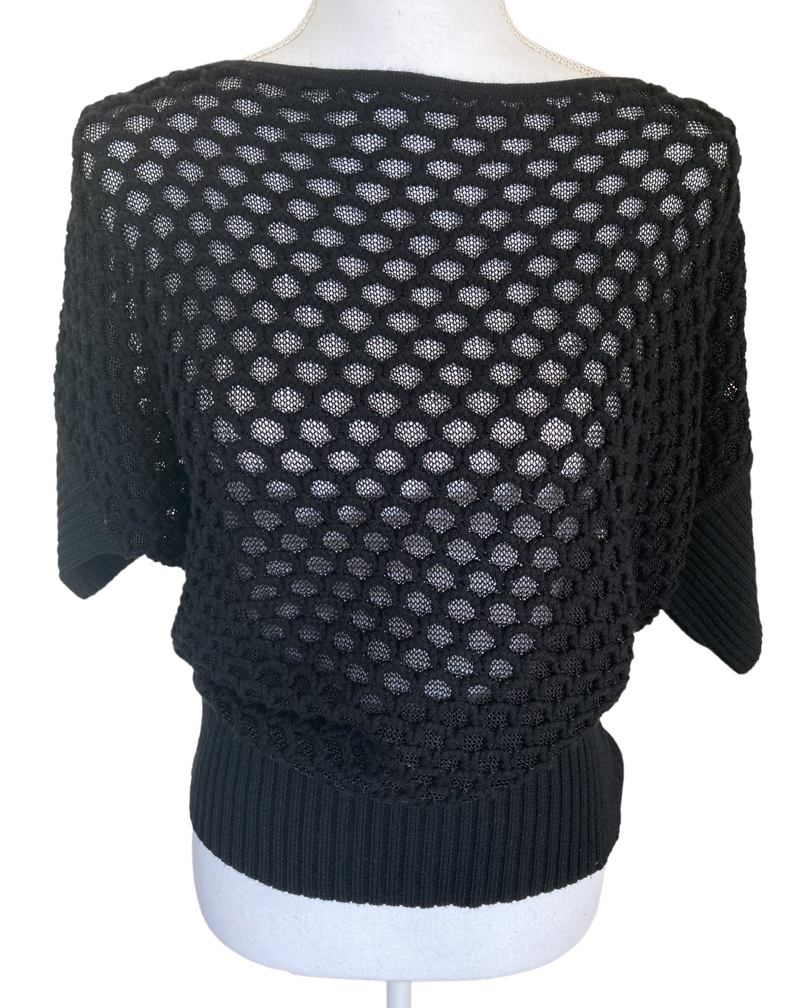 Worth Black Short Sleeve Patterned Sweater, L